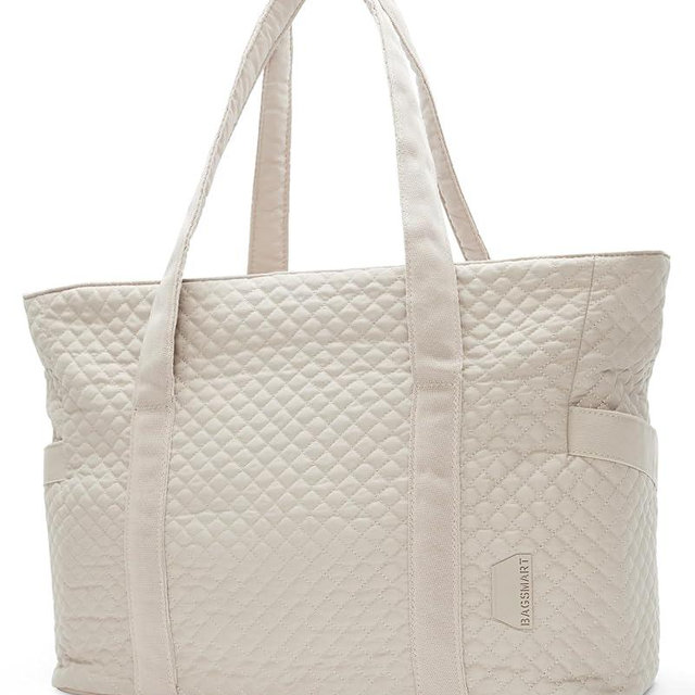 BAGSMART Crush Tote Bag for Women, 20L Puffer Work Tote with Zipper, Travel Essentials Quilted Nurse Hospital Bag