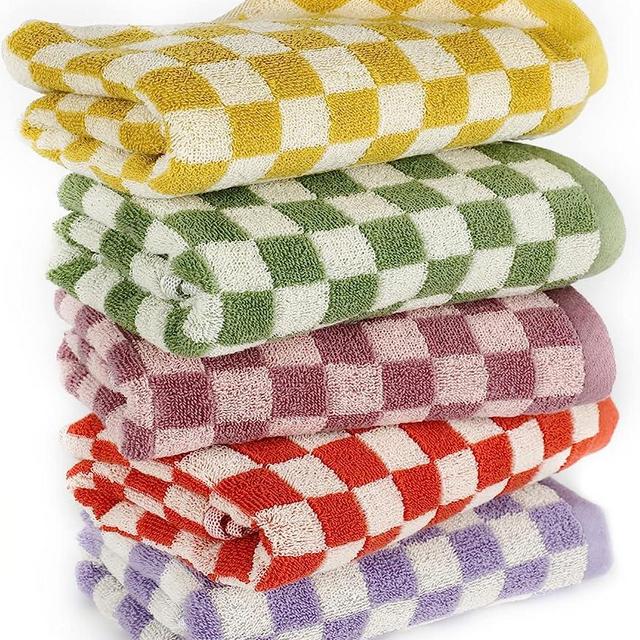 Sawowkuya 5 Pcs Checkered Hand Towels, 100% Cotton Bath Towels Checkered Towel, Soft Absorbent Hand Towels for Bathroom, 13” x 29” Cute Patterned Face Towels for Spa Gym Kitchen
