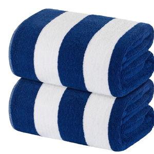 White Classic Stripe Cabana Beach Towels Oversized 2 Pack, Cotton Bath Towel Large - Luxury Plush Thick Hotel Swim Pool Towels for Adults Super Absorbent Quick Dry - 35x70 Mild Navy Blue | 2 Pack