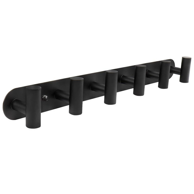 Vanloory Wall Mounted Coat Hook Rack with 6 Heavy Duty Stainless Steel Hooks for Hanging Clothes, Jackets, Towels - Matte Black