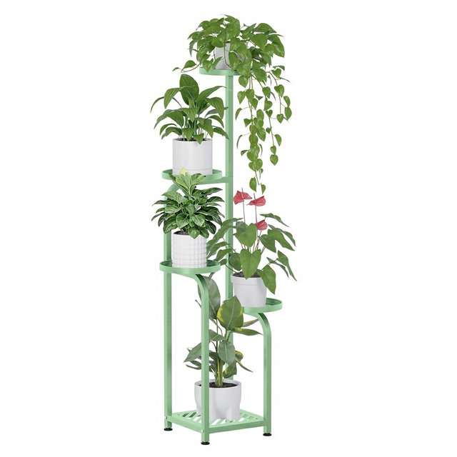 TOSKING 5 Tier Tall Plant Stand Indoor Outdoor,Anti-Tip Plant Stand indoor, Wide Base for Pots, Child and Pet Friendly,Heavy Duty Corner Shelf for Plants & Decor, Space Saving ,Tiered Metal Flower Pot Stand for Balcony, Garden, Living Room, Patio ( Sage Green, 47in)