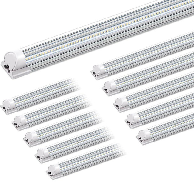 Barrina LED Shop Lights, 8FT 100W 15000LM 6500K, Super Bright White, V Shape, Clear Cover, High Output, Linkable, T8 LED Tube Light, for Garage 8 Foot with Plug (Pack of 10)