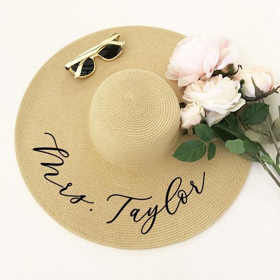 Floppy Beach Hat Personalized Bride Hat Floppy Hat with Name Custom Personalized Beach Hat Honeymoon Must Have Honeymoon Gifts (EB3270P)