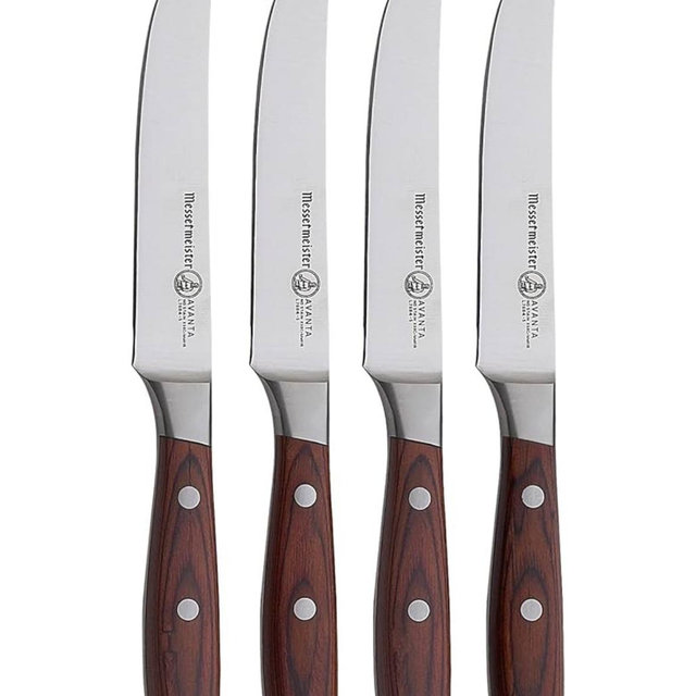 Messermeister Avanta Forged 5” Fine Edge Steak Knife Set - German X50 Stainless Steel - Rust Resistant & Easy to Maintain - Includes 4 Steak Knives
