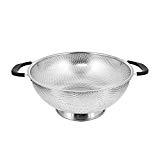 U.S. Kitchen Supply 5 Quart 11" Stainless Steel Micro Perforated Colander Strainer Basket with Coated Heat Resistant Wide Handles - Bowl to Strain, Drain, Rinse, Steam or Cook Vegetables & Pasta