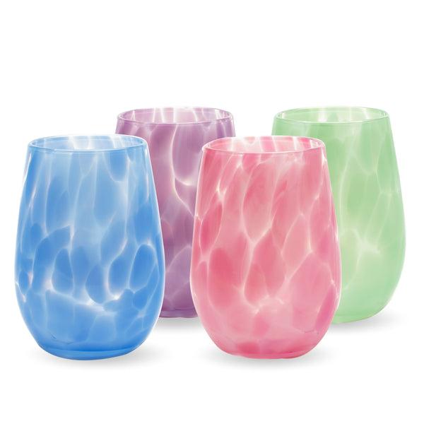 Hand-Blown Assorted Fritsy Stemless Wine Glasses, Set of 4