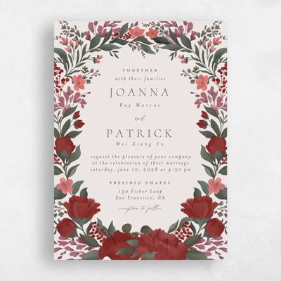 Light Greige, Red Wedding Invitation - Souci Classic