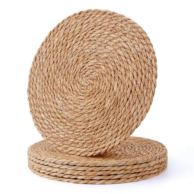 Round Woven Placemats 13.5 inch Set of 6, Boho Hand-Woven Rattan Natural Water Hyacinth Placemats, Farmhouse Weave Chargers, Heat Resistant Rustic Braided Wicker for Dining Table,Kitchen,Wedding,Home