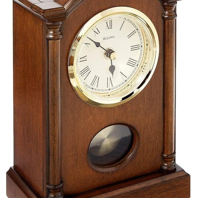 Bulova Dalton Chiming Pendulum Table Clock - Walnut Finish - Gold-Tone Accents