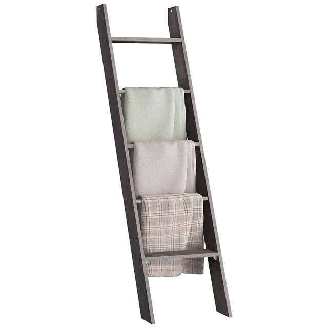 VASAGLE Blanket Ladder Decorative Farmhouse - for The Living Room, 5-Tier Ladder Shelf, Ladder Rack for Storage and Decor, Misty Gray ULLS018G68