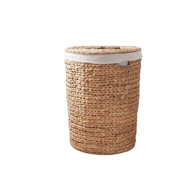 Ludmilla Round Tall Water Hyacinth Woven Wicker Laundry Hamper with Lid - For Clothes, Canvas, Toys and Book Storage with Removable Liner - 15" x 15" x 20" - Natural Brown