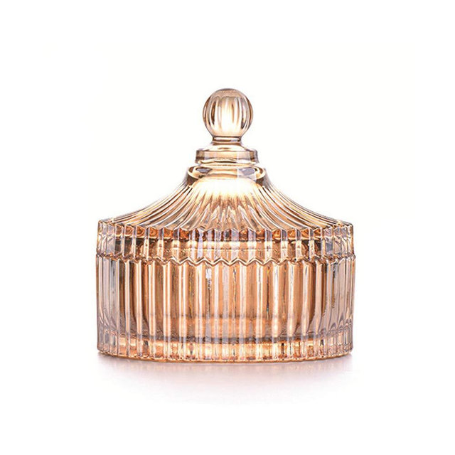 CHOOLD Luxury Colorful Tent Shaped Crystal Candy Jar with Lid,Clear Glass Apothecary Jar Wedding Candy Buffet Jar Food Jar (10oz/24oz) (Amber-S)