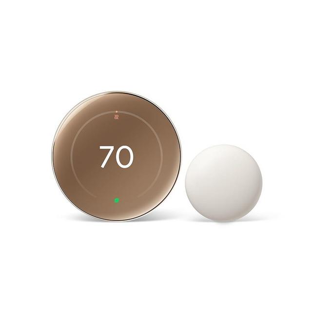 Google Nest Learning Thermostat (4th Gen) with Nest Temperature Sensor (2nd Gen) - Energy Saving Smart Thermostat with Adaptive Eco - Works with Alexa and Google Home App - Polished Gold
