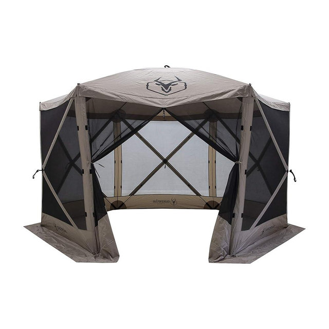 Gazelle Tents™, G6 6-Sided Portable Gazebo, Easy Pop-Up Hub Screen Tent, Durable, TriTech Mesh, Waterproof, UV Resistant, 8-Person & Table, Desert Sand, 86" x 124" x 124", GG602DS