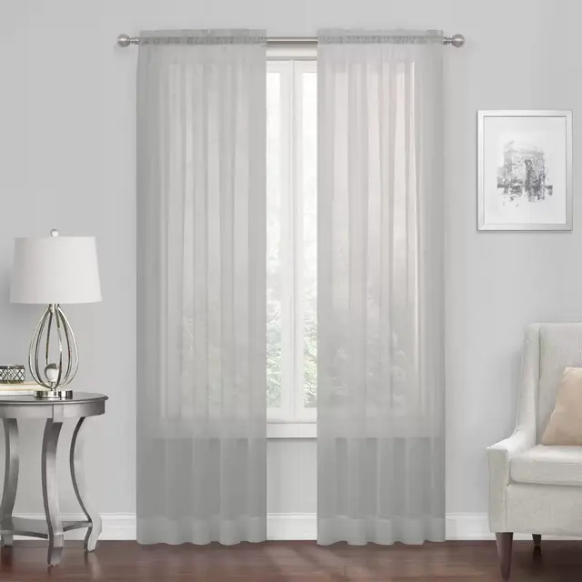 Voile 84-Inch Rod Pocket Window Curtain Panel in Silver/Grey