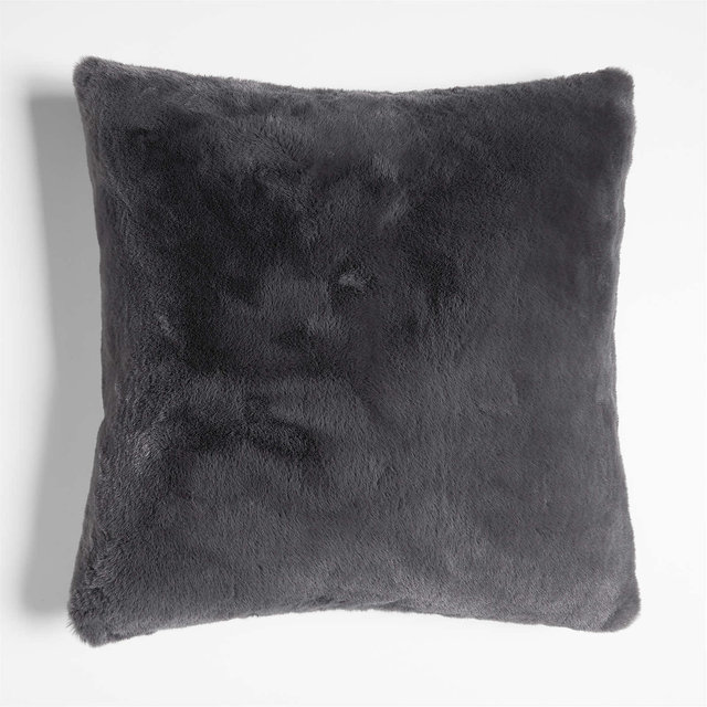 Storm Grey Faux Fur 23"x23" Throw Pillow with Feather Insert