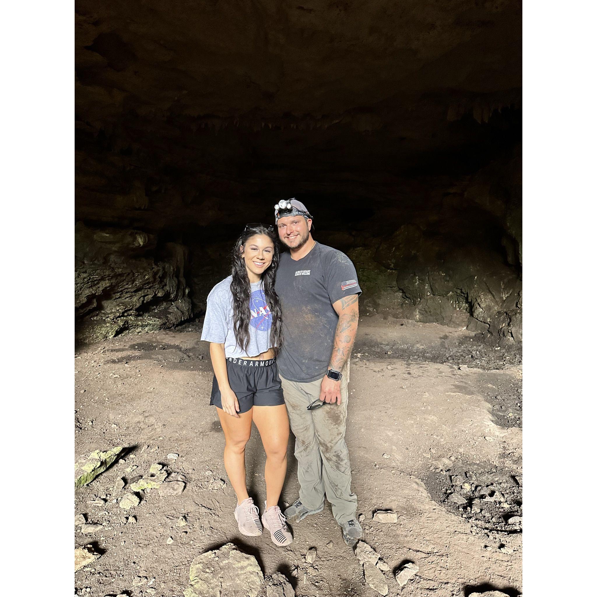 Cave exploring in Concan. Clearly one of us got a little dirtier than the other..