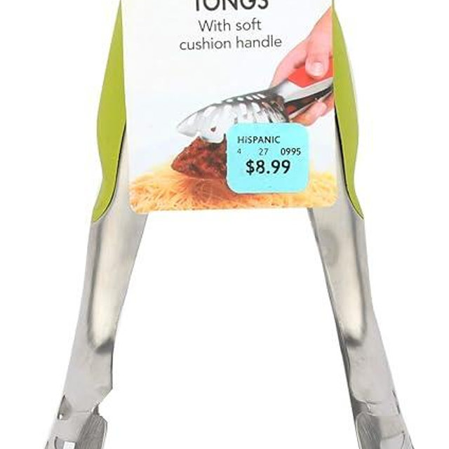 Dexas Spoon and Strain Stainless Steel Slotted Tongs, Green Handles