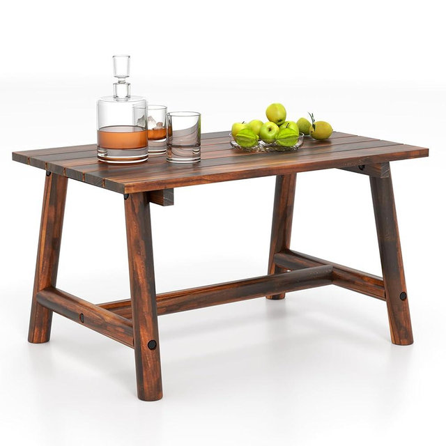 Tangkula Outdoor Coffee Table, Solid Wood Patio Desk with Slatted Tabletop, Rectangle Side Table for Garden Lawn Porch Balcony Poolside Living Room