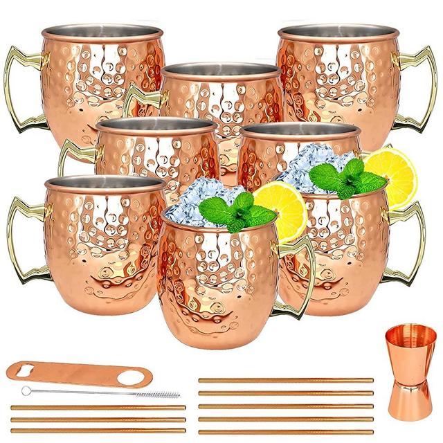 Moscow Mule Copper Mugs- Set of 8 Copper Plated Stainless Steel Mug 18oz, for Chilled Drinks (8 pcs)