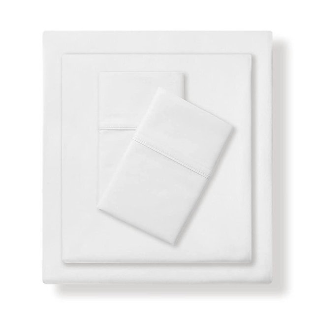 Nate Home by Nate Berkus 200TC 100% Cotton Percale 4-Piece Sheet Set | Crisp, Cool, and Breathable Bedding from mDesign - King Size - 1 Flat Sheet/1 Fitted Sheet/2 Pillowcases, Snow (White)