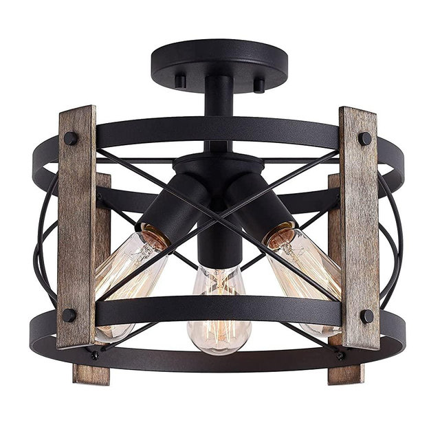 Flush Mount Light Fixture,13-inch Rustic Ceiling Light Fixture,Matte Black Finish,3-Light Farmhouse Light Fixtures for Living Room,Kitchen,Bedroom,Dining Room,Foyer,Hallway