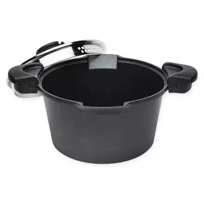 MasterPan 5 qt. Cast Aluminum Stock N’ Pasta Pot in Black