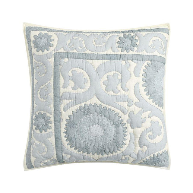 Alanya Suzani Quilted Sham, Chambray, Euro