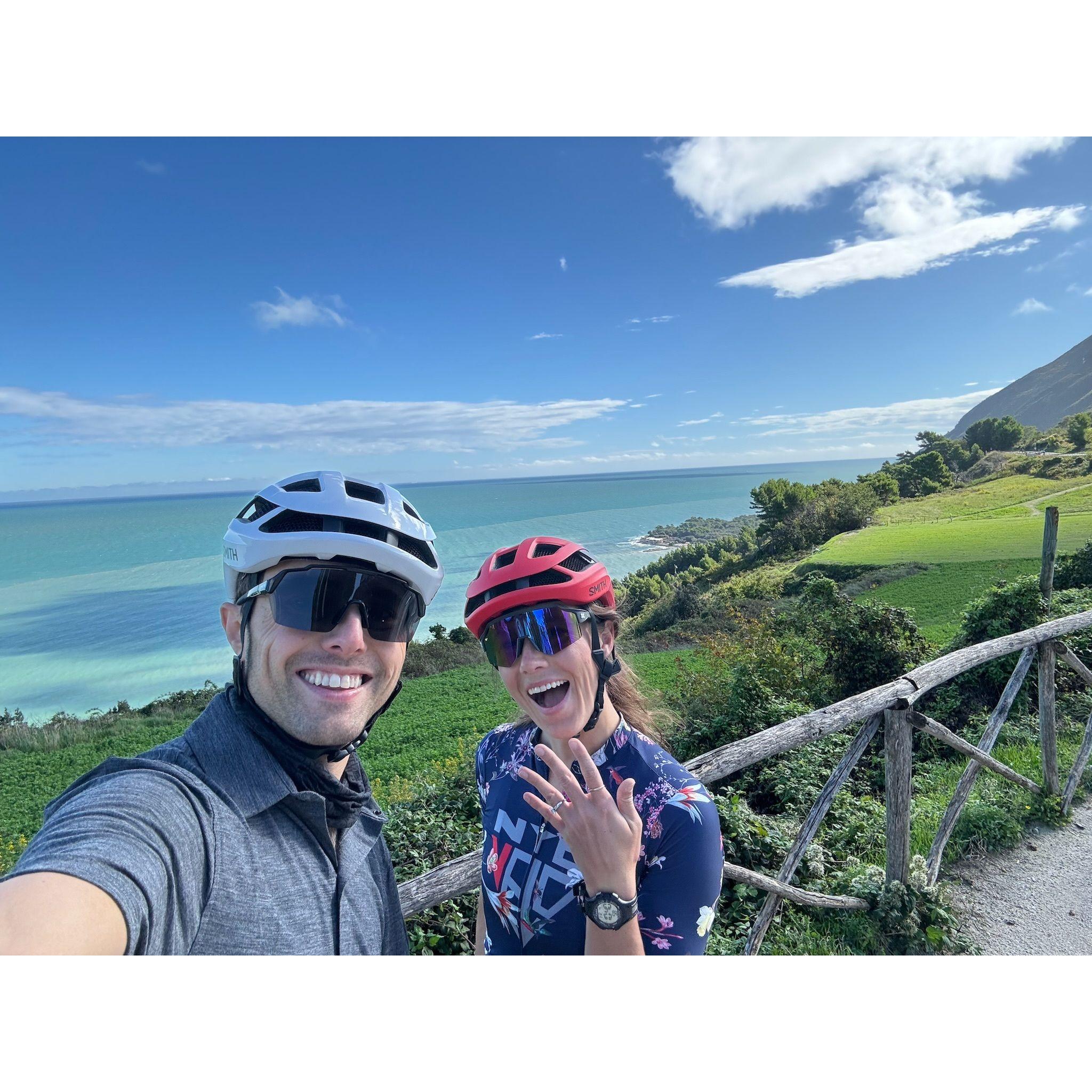 Biking near Sirolo, Italy after Ben proposed.