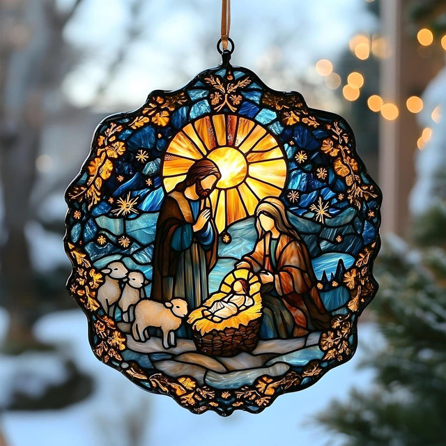 Nativity catholic Ornament Nativity Religious Acrylic Window Hanging, Christmas Hanging Art Decor, Christian Jesus Suncatcher