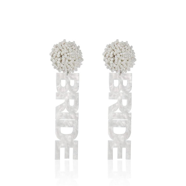 Handmade Bride Bridal Beaded Drop Earring Acrylic Bride Letter Dangle Statement Earring for Women Mother Lover Friend Wedding Bridesmaids Bachelorette Party Jewelry Gift