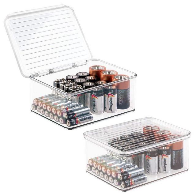 MDesign Plastic Stackable Divided Battery Storage Organizer Box - 2 Pack