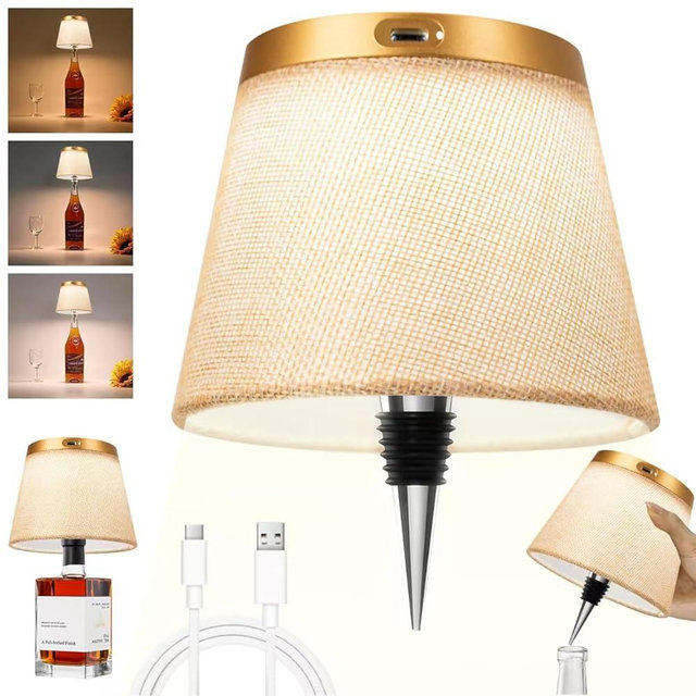 Hoide 2025 New Bottle Lamp - LED Bottle Lights for Liquor & Wine Bottles, Cordless Lampshade, Whiskey Bottle Top Light, Bottle Stopper Night Light Kit, Rechargeable 3-Tone Touch-Dimmable