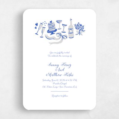 Blue Rounded Wedding Invitation - Remi Classic
