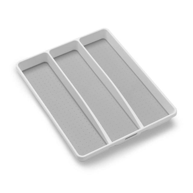 madesmart Antimicrobial Classic Large Utensil Tray, Soft Grip, Non-Slip Kitchen Drawer Organizer, 3 Compartments, Multi-Purpose Home Organization, EPA Certified, White