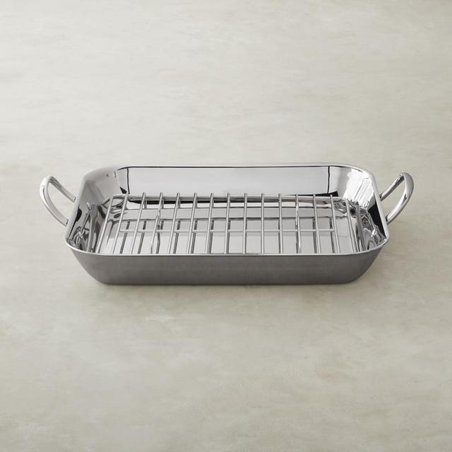 Williams Sonoma Thermo-Clad Stainless-Steel Flared Roasting Pan with Rack, Large