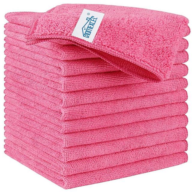 HOMEXCEL Microfiber Cleaning Cloth 12 Pack, Pink Premium Microfiber Towels for Cars, Lint Free, Scratch-Free, Highly Absorbent, Reusable Cleaning Rags for Car, Household, Kitchen, 11.5"X11.5"