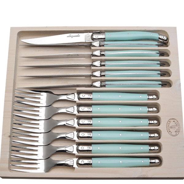 Jean Dubost Laguiole 12-Piece Flatware Set, Gray Handles - Rust-Resistant Stainless Steel