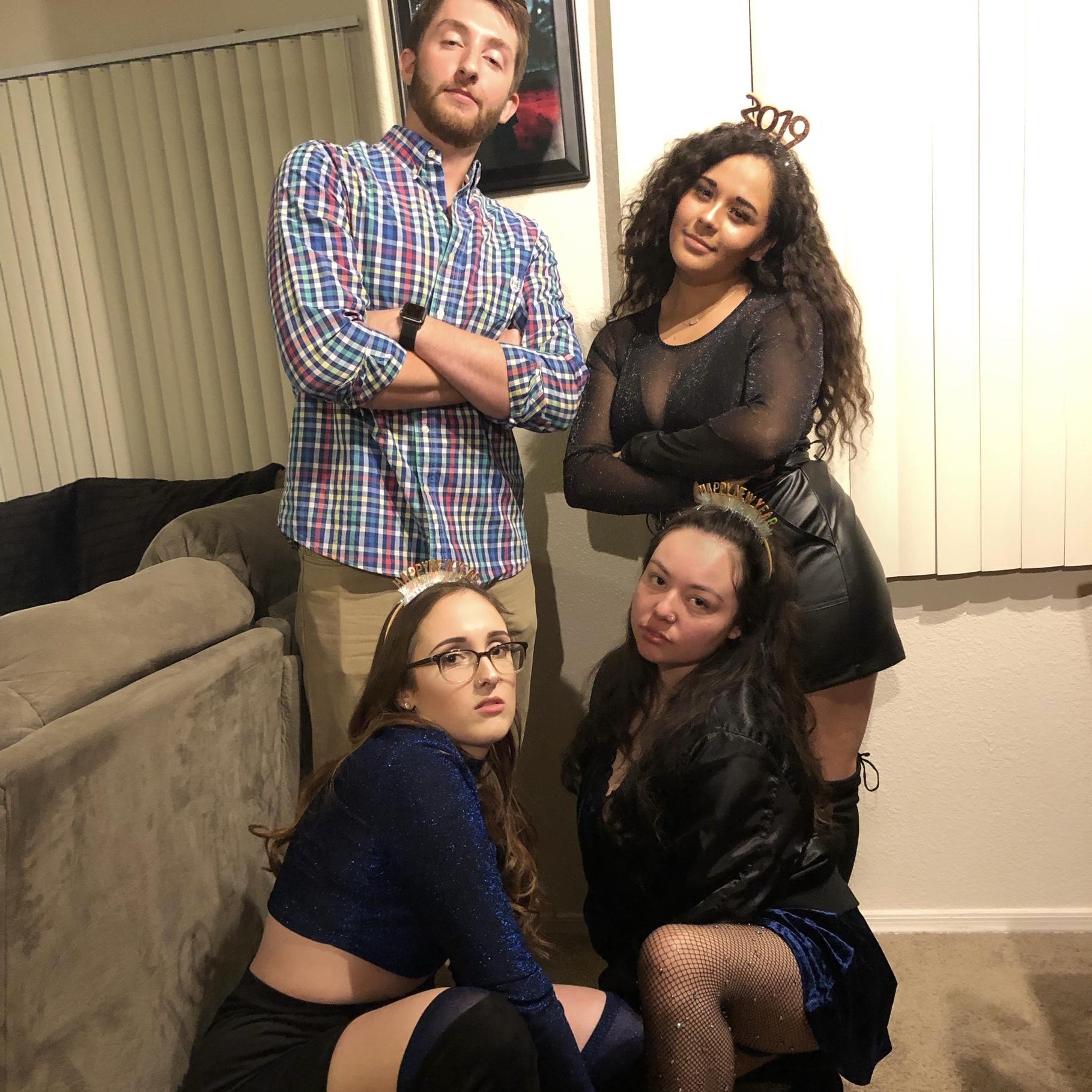 2018 going into 2019- New Year’s Eve. 
Cameron, Jocelyn and Maids of Honor Abby and Alex.
A fun night as “just friends”