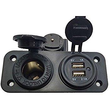 LiDiVi Waterproof Dual USB Charger Socket Power Outlet 2.1A & 2.1A with Digital Voltmeter Blue LED Light for iPad iPhone Car Boat Marine Mobile