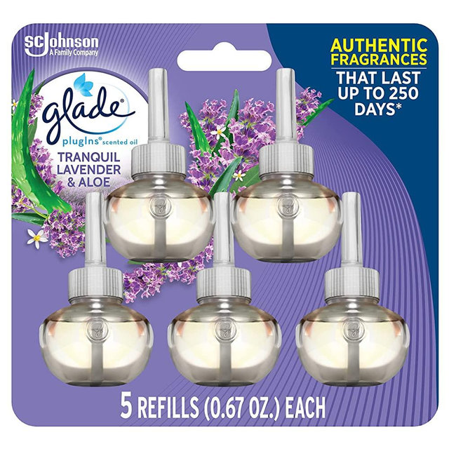 Glade PlugIns Refills Air Freshener, Scented and Essential Oils for Home and Bathroom, Tranquil Lavender & Aloe, 3.35 Fl Oz, 5 Count