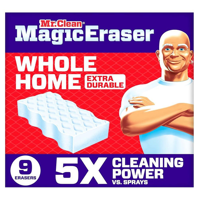 Mr. Clean Magic Eraser Sponge, All Purpose Cleaner, Cleaning Scrubber, Wall, Sneaker, Kitchen, Bathroom, Shower Cleaner, Cleaning Supplies, Melamine Sponge, Cleaning Pads, Extra Durable, 9ct
