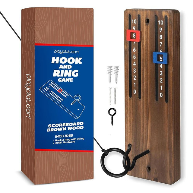 Play Platoon Hook and Ring Toss Bar Game for Adults - Wood Toss Ring Game for Adults - Perfect Home, Basements, & Bar Gifts