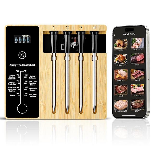 Smart Wireless Meat Thermometer 4 Probes, Bluetooth Food Thermometer, Remote Tracking and Real-Time Readings from Apps, for iOS and Android, for BBQ, Grill, Smoker, Nigogor Heat-Resistant Probes