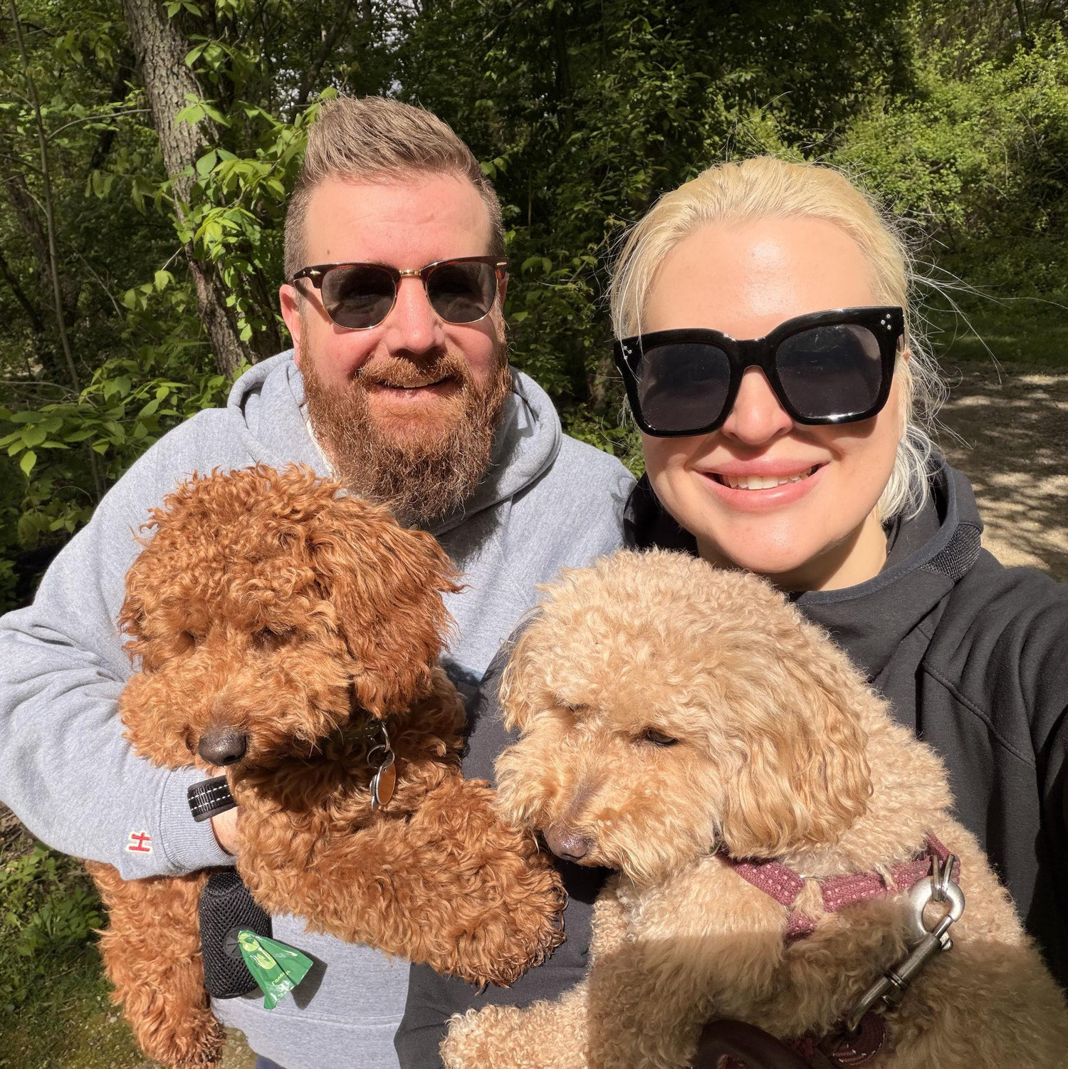 Walks with Teddy and Ellie.