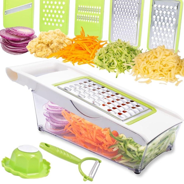 NACOLUS Cheese Grater with Container,5 In 1 Mandoline Slicer for Kitchen,Multi Purpose Vegetable Slicer, Easy to Clean Potato Slicer,Cheese Shredder,Julienne Slicer and Peeler