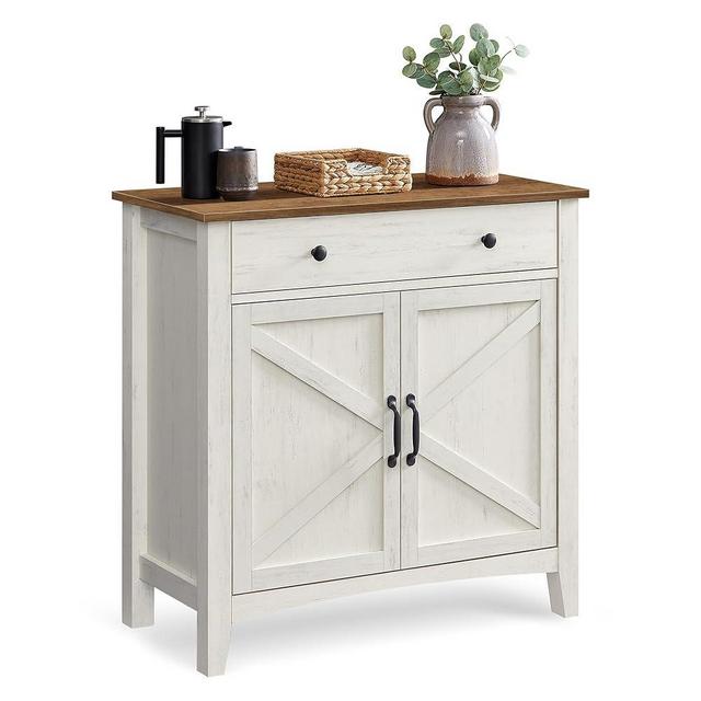 VASAGLE Coffee Bar Cabinet, Kitchen Storage Cabinet with a Drawer, Farmhouse Cabinet Sideboard with Adjustable Shelf for Kitchen, Rustic White and Honey Brown UBBK341W01