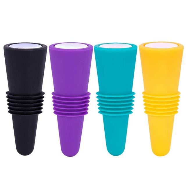 wine stoppers for wine bottles,FEIPUKER Colorful Silicone + Stainless Steel Wine Stopper,Wine Outlet Cap, Bottle Cover, Beverage Bottle Stoppers(4PACK)