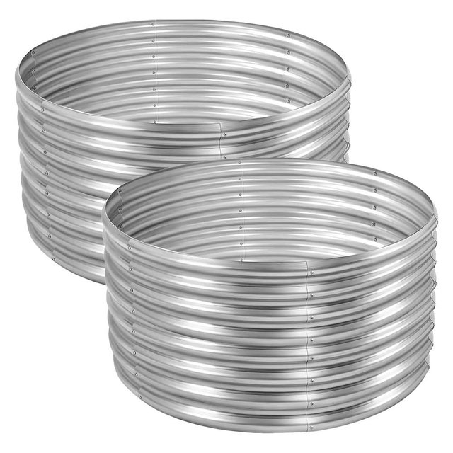 Land Guard 4×4×2ft Galvanized Raised Garden Bed Kit 2Pcs, Planter Raised Garden Beds Outdoor, Round Clearance Raised Garden Beds for Gardening Vegetables (Silver)