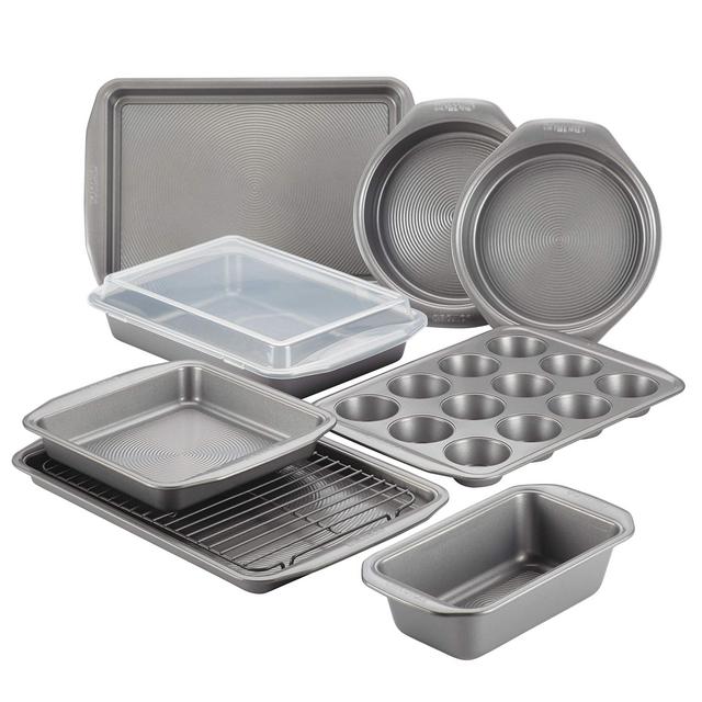 Circulon 47485 Nonstick Bakeware Set with Nonstick Bread Pan, Cookie Sheet, Baking Pans, Baking Sheet, Cake Pans and Muffin/Cupcake Pan - 10 Piece, Gray
